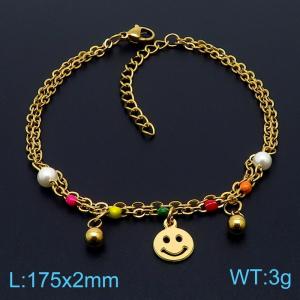 Stainless steel 175 × 2mm Double Layer O-Chain Round Smiling Face Pendant Jewelry Pearl Charm Gold Bracelet - KB169648-MN