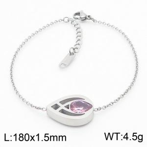 Lightweight Pear-Shaped Bracelet With Gemstone Silver Stainless Steel Bracelet Adjustable Size - KB169960-KLX