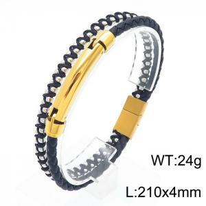 Factory Leather Bracelet Bead 18k Gold-plated Stainless Steel Magnet Clasp Bracelet - KB170131-KLHQ