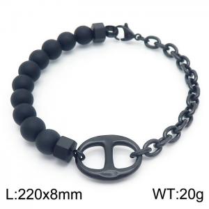 Black Bead Bracelets Black-plated Stainless Steel Pig Nose Link Chain Bracelet - KB170134-KLHQ