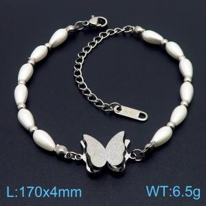 170mm Women Stainless Steel&Shell Links Bracelet with Vivid Butterfly Charm - KB170224-KSP