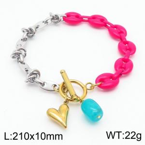 Stainless steel fashionable and minimalist gold-plated heart-shaped blue bead pendant color bracelet - KB170228-NJ