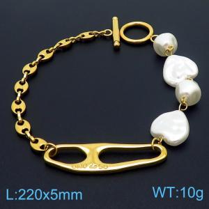 Stainless steel fashionable pearl heart shaped beads mixed with chain hollowed out geometric accessories gold bracelet - KB170242-NJ