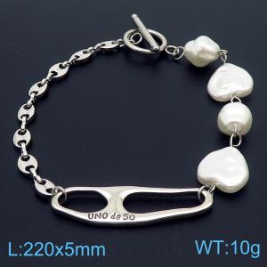 Stainless steel fashionable pearl heart shaped beads mixed with chain hollowed out geometric accessories silver bracelet - KB170243-NJ