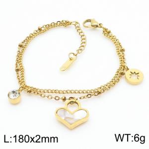 Simple Double Layer Bead Chain Heart shaped Shell Stainless Steel Bracelet - KB170250-RY