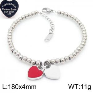 4MM Red Heart Shape Bead Chain Stainless Steel Bracelet Silver Color - KB170323-KLX