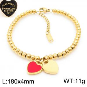 4MM Red Heart Shape Bead Chain Stainless Steel Bracelet Gold Color - KB170324-KLX