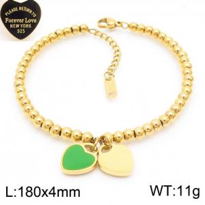 4MM Green Heart Shape Bead Chain Stainless Steel Bracelet Gold Color - KB170325-KLX