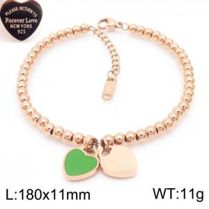 11MM Green Heart Shape Bead Chain Stainless Steel Bracelet Rose Gold Color - KB170326-KLX