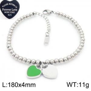4MM Green Heart Shape Bead Chain Stainless Steel Bracelet Silver Color - KB170327-KLX