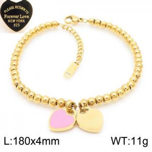 4MM Pink Heart Shape Bead Chain Stainless Steel Bracelet Gold Color - KB170328-KLX