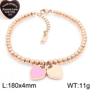 4MM Pink Heart Shape Bead Chain Stainless Steel Bracelet Rose Gold Color - KB170329-KLX