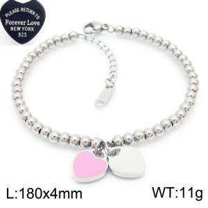4MM Pink Heart Shape Bead Chain Stainless Steel Bracelet Silver Color - KB170330-KLX