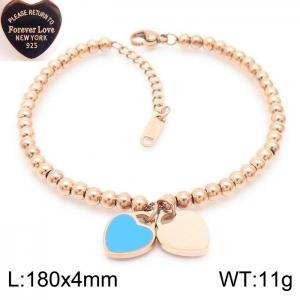 4MM Blue Heart Shape Bead Chain Stainless Steel Bracelet Rose Gold Color - KB170331-KLX