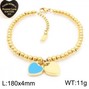 4MM Blue Heart Shape Bead Chain Stainless Steel Bracelet Gold Color - KB170332-KLX