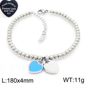 4MM Blue Heart Shape Bead Chain Stainless Steel Bracelet Silver Color - KB170333-KLX