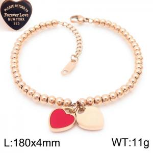4MM Red Heart Shape Bead Chain Stainless Steel Bracelet Rose Gold Color - KB170384-KLX