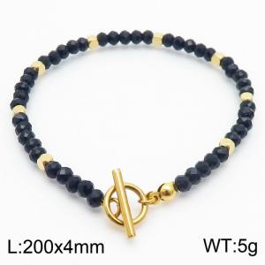 20cm OT Link Chain Stainless Steel Bracelect With Gold Color Black Beads Accessories - KB170525-Z