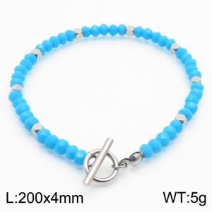 20cm OT Link Chain Stainless Steel Bracelect With Silver Color Blue Beads Accessories - KB170526-Z