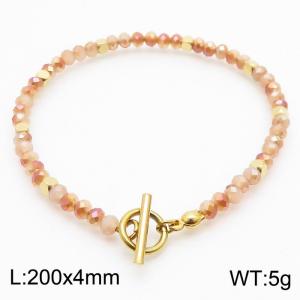 20cm OT Link Chain Stainless Steel Bracelect With Gold Color Pink Beads Accessories - KB170528-Z