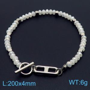 20cm OT Link Chain Stainless Steel Bracelect With Silver Color White Beads Accessories - KB170530-Z