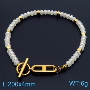 20cm OT Link Chain Stainless Steel Bracelect With Gold Color White Beads Accessories - KB170531-Z