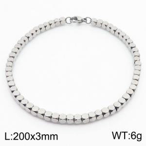 3mm Square Bead Chain Stainless Steel Bracelect Silver Color - KB170535-Z