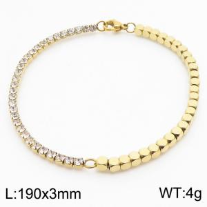 3mm Square Beads Chain Stainless Steel Bracelect Gold Color With Zircons - KB170543-Z