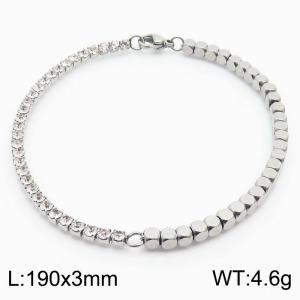 3mm Square Beads Chain Stainless Steel Bracelect Silver Color With Zircons - KB170544-Z