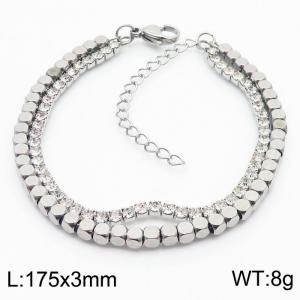 3mm Square Beads Chain Stainless Steel Bracelect Double Chain Silver Color With Zircons - KB170546-Z