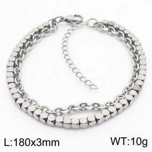 3mm Square Beads Chain Stainless Steel Bracelect Double Chain Silver Color - KB170548-Z