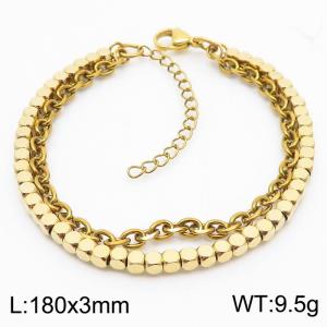 3mm Square Beads Chain Stainless Steel Bracelect Double Chain Gold Color - KB170549-Z