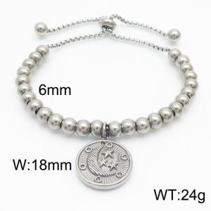 6mm Adjustable Beads Chain Stainless Steel Bracelect Silver Color With Moon And Star Accessory - KB170550-Z
