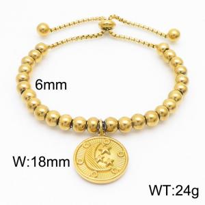 6mm Adjustable Beads Chain Stainless Steel Bracelect Gold Color With Moon And Star Accessory - KB170551-Z