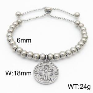 6mm Adjustable Beads Chain Stainless Steel Bracelect Silver Color With Cross Accessory - KB170552-Z
