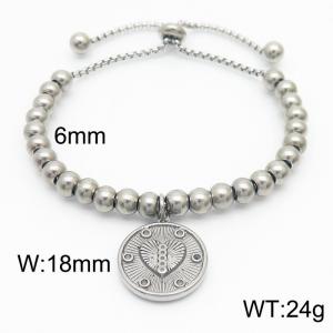 6mm Adjustable Beads Chain Stainless Steel Bracelect Silver Color With Heart Accessory - KB170554-Z