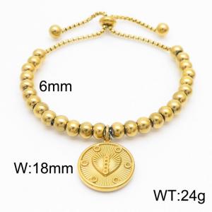 6mm Adjustable Beads Chain Stainless Steel Bracelect Gold Color With Heart Accessory - KB170555-Z