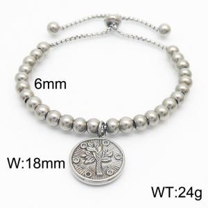 6mm Adjustable Beads Chain Stainless Steel Bracelect Silver Color With Tree Accessory - KB170556-Z