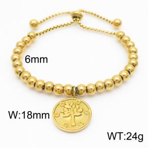 6mm Adjustable Beads Chain Stainless Steel Bracelect Gold Color With Tree Accessory - KB170557-Z