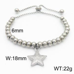 6mm Adjustable Beads Chain Stainless Steel Bracelect Silver Color With Star Accessory - KB170558-Z