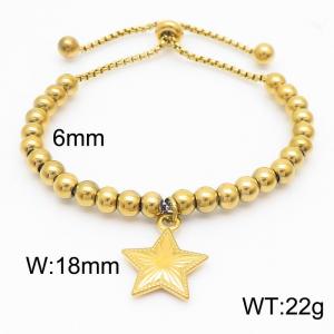 6mm Adjustable Beads Chain Stainless Steel Bracelect Gold Color With Star Accessory - KB170559-Z