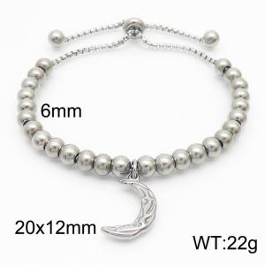 6mm Adjustable Beads Chain Stainless Steel Bracelect Silver Color With Moon Accessory - KB170560-Z