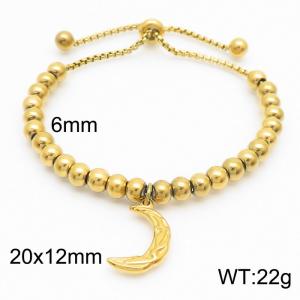 6mm Adjustable Beads Chain Stainless Steel Bracelect Gold Color With Moon Accessory - KB170561-Z