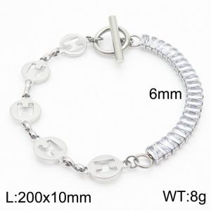 6mm Stainless Steel Bracelet OT Chain Half H Round Fittings Half Zircons Silver Color - KB170562-Z