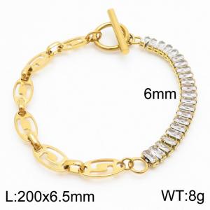 6mm Stainless Steel Bracelet OT Chain Half Geometric Link Chain Half Zircons Gold Color - KB170565-Z
