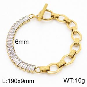 6mm Stainless Steel OT Chain Half Hexagon Link Chain Half Zircons Gold Color - KB170567-Z