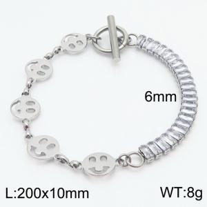 6mm Stainless Steel Bracelet OT Chain Half Face Link Chain Half Zircons Silver Color - KB170576-Z