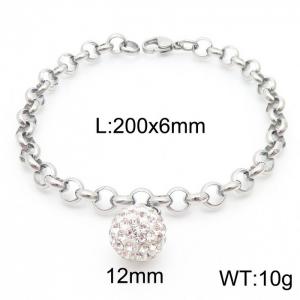 6mm Stainless Steel O Chain  Bracelet Link Chain With Stone Ball Silver Color - KB170814-Z