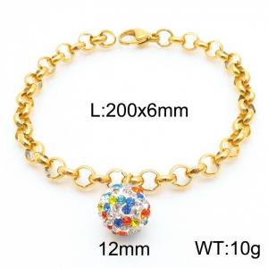 6mm Stainless Steel O Chain  Bracelet Link Chain With Colorful Stone Ball Gold Color - KB170815-Z