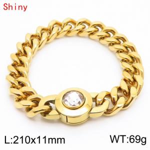 11mm personalized trendy titanium steel polished Cuban chain gold bracelet with white crystal snap closure - KB170833-Z
